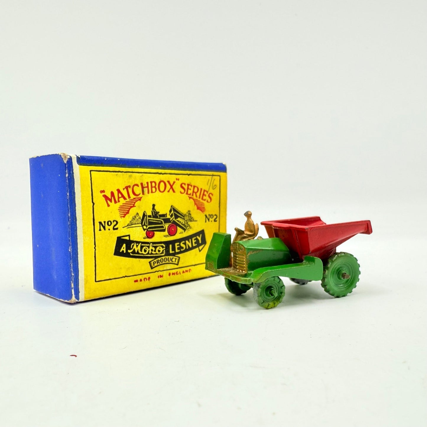 Matchbox Lesney 2a Muir Hill Green Wheels Damaged Script Box - Magic Matchbox