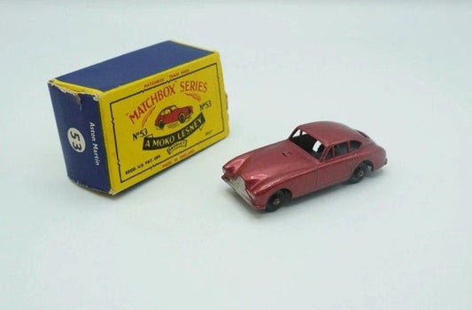 Matchbox Lesney 53a Aston Martin DB2 - 4 METALLIC RED & BPW Damaged Box - Magic Matchbox