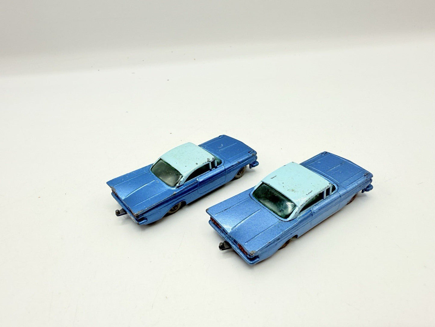 Matchbox Lesney 57b Chevrolet Impala X 2 SPW & Black Base. SPW Blue Base - Magic Matchbox