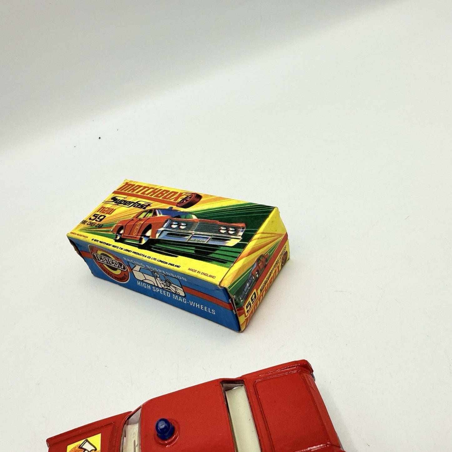 Matchbox Superfast 59 Mercury Fire Chief with Helmet & Axles Labels Boxed - Magic Matchbox