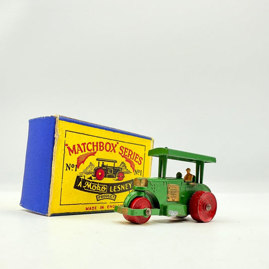 Matchbox Lesney 1a Aveling Barford Diesel Road Roller with Rare Script Box - Magic Matchbox