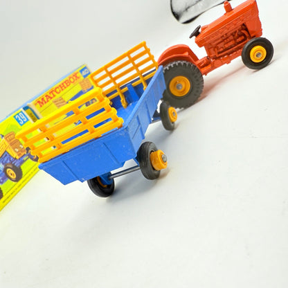 Matchbox Lesney 39c Tractor In Orange With Trailer - Magic Matchbox