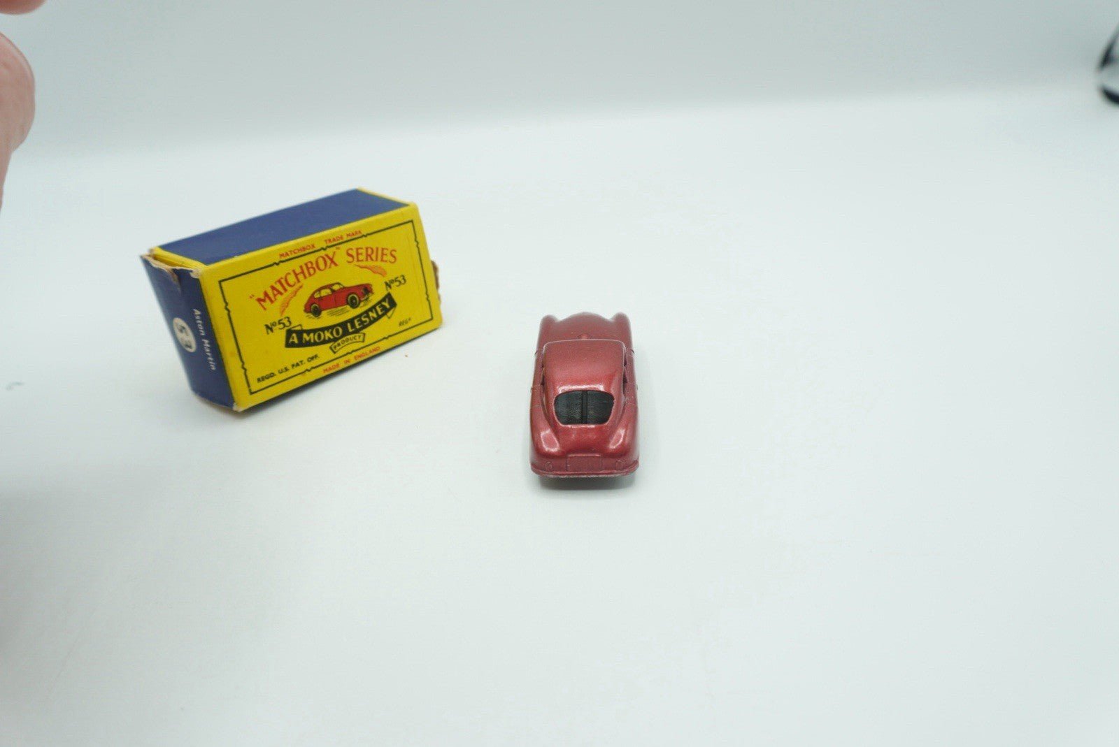 Matchbox Lesney 53a Aston Martin DB2 - 4 METALLIC RED & BPW Damaged Box - Magic Matchbox