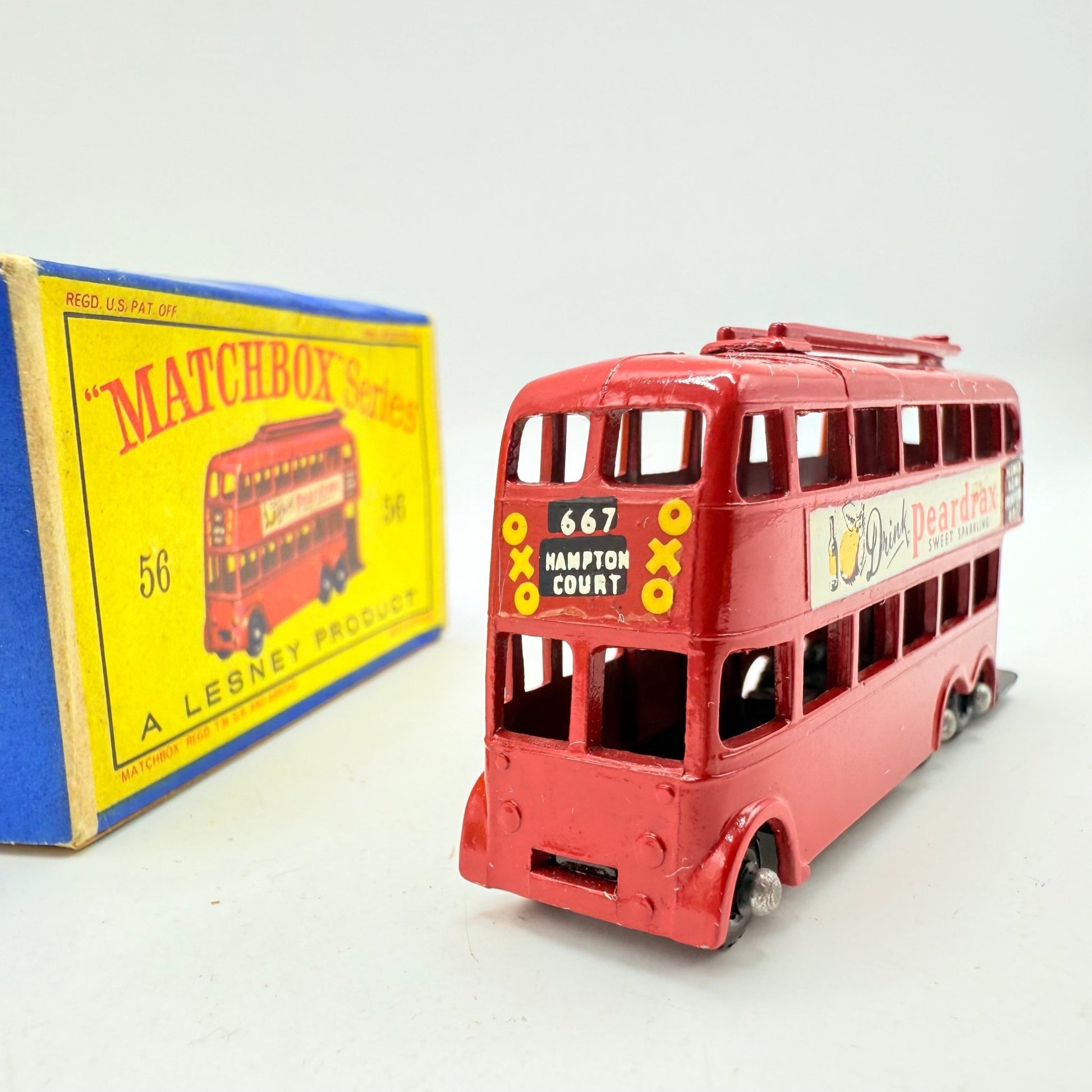 Matchbox Lesney 56a London Trolleybus "Drink Peardrax" BPW - Magic Matchbox