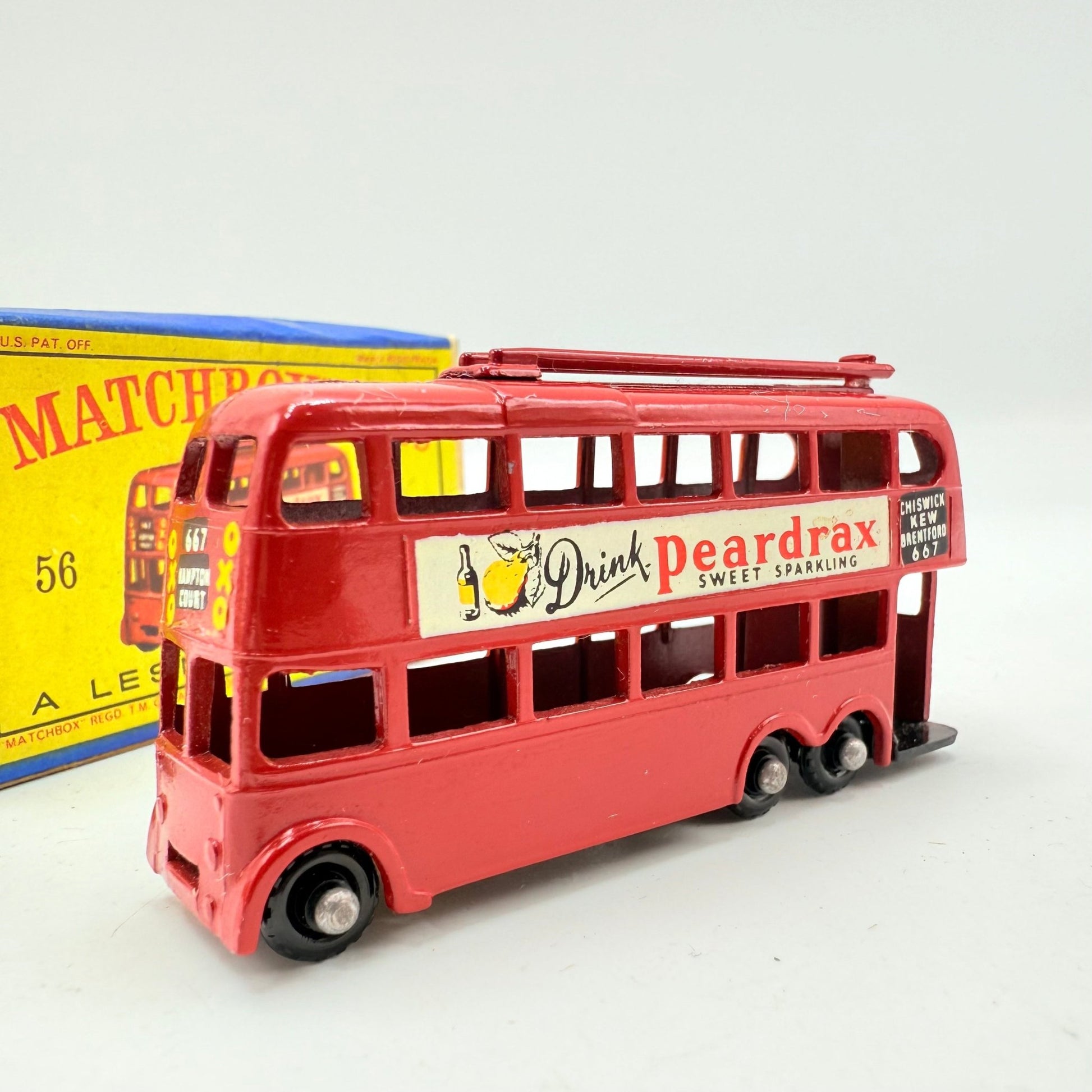 Matchbox Lesney 56a London Trolleybus "Drink Peardrax" BPW - Magic Matchbox