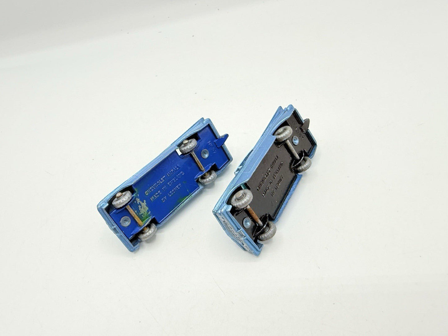 Matchbox Lesney 57b Chevrolet Impala X 2 SPW & Black Base. SPW Blue Base - Magic Matchbox