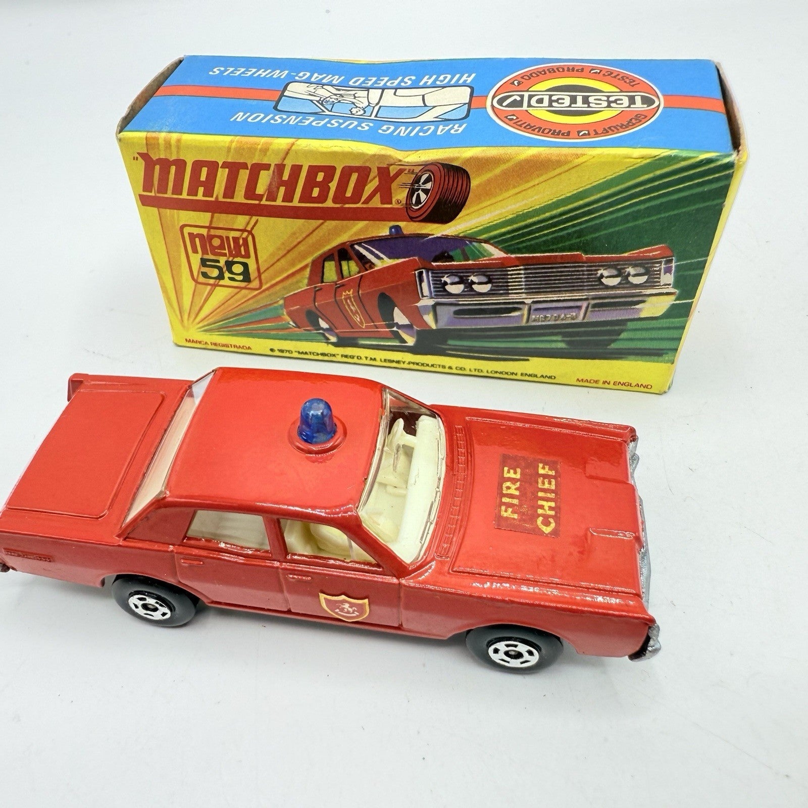 Matchbox Superfast 59 Mercury Fire Chief with Door Shields - Very Near Mint Boxed - Magic Matchbox