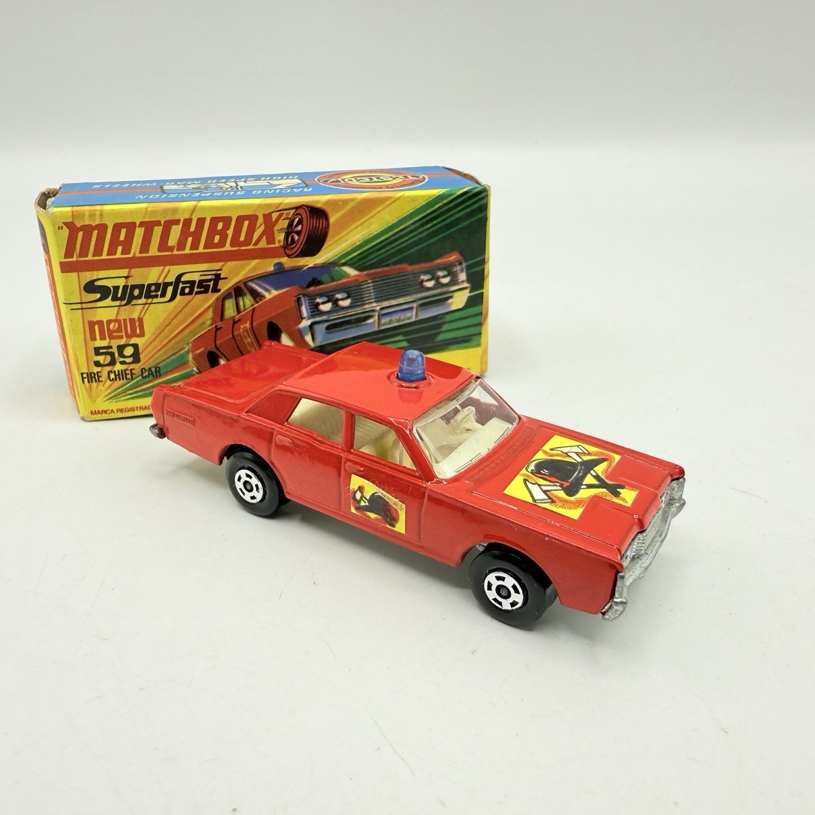 Matchbox Superfast 59 Mercury Fire Chief with Helmet & Axles Labels Boxed - Magic Matchbox