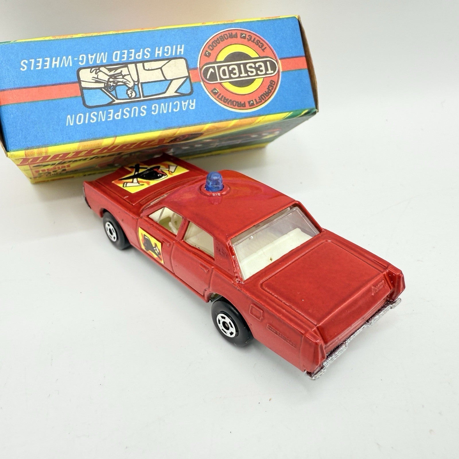 Matchbox Superfast 59 Mercury Fire Chief with Helmet & Axles Labels Boxed - Magic Matchbox