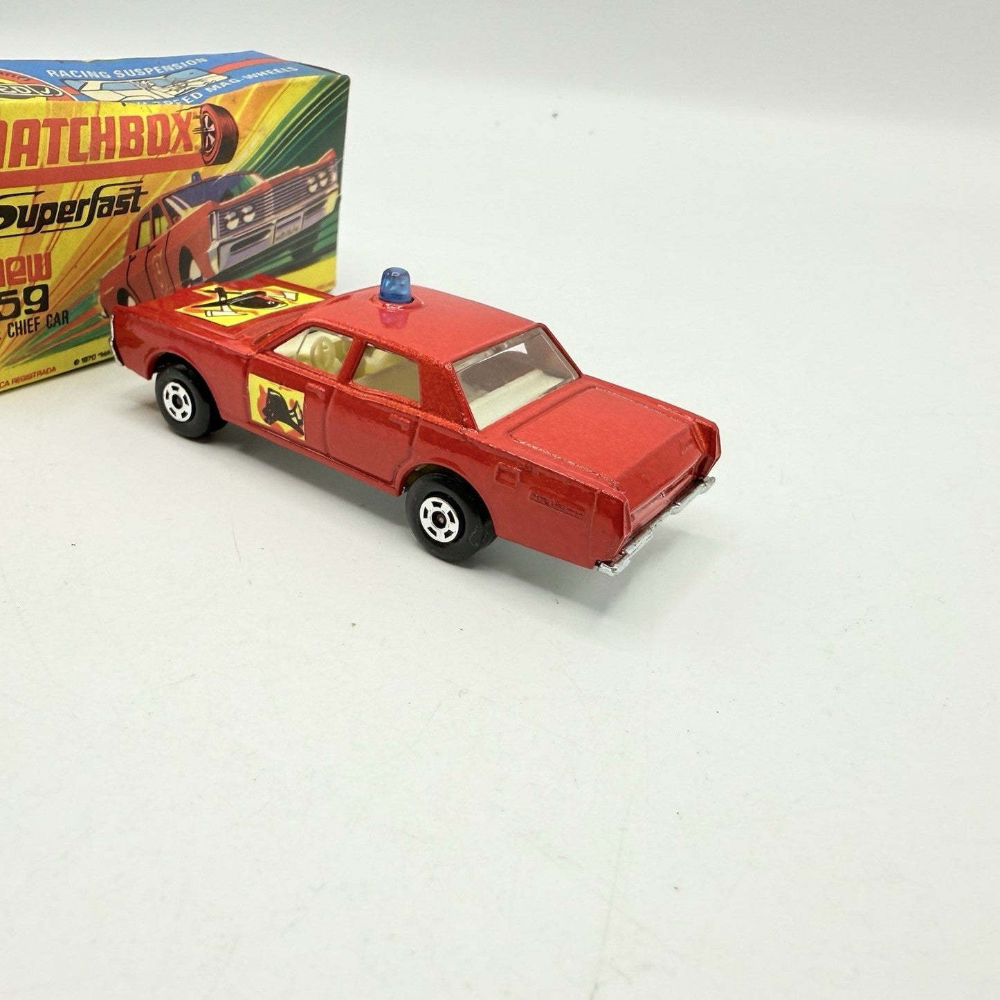Matchbox Superfast 59 Mercury Fire Chief with Helmet & Axles Labels Boxed - Magic Matchbox