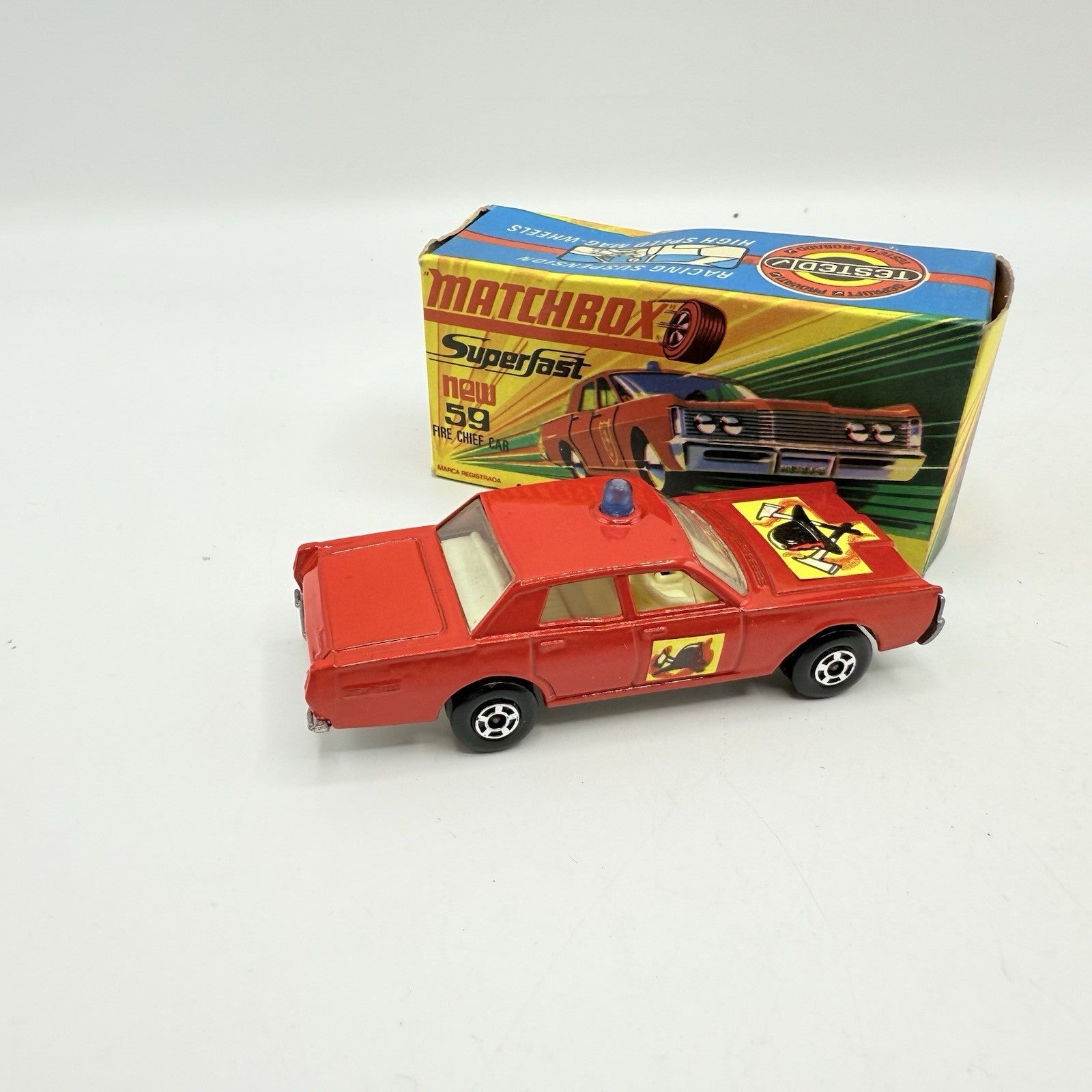 Matchbox Superfast 59 Mercury Fire Chief with Helmet & Axles Labels Boxed - Magic Matchbox