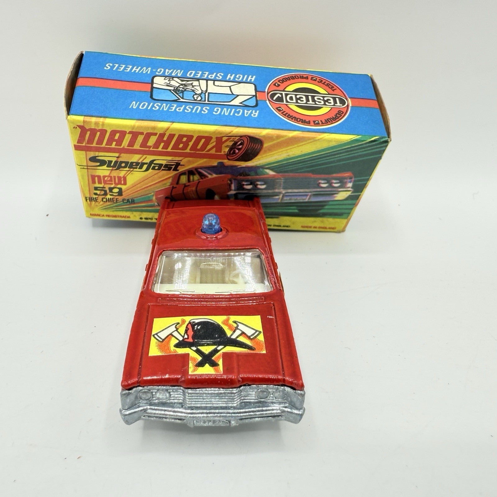 Matchbox Superfast 59 Mercury Fire Chief with Helmet & Axles Labels Boxed - Magic Matchbox