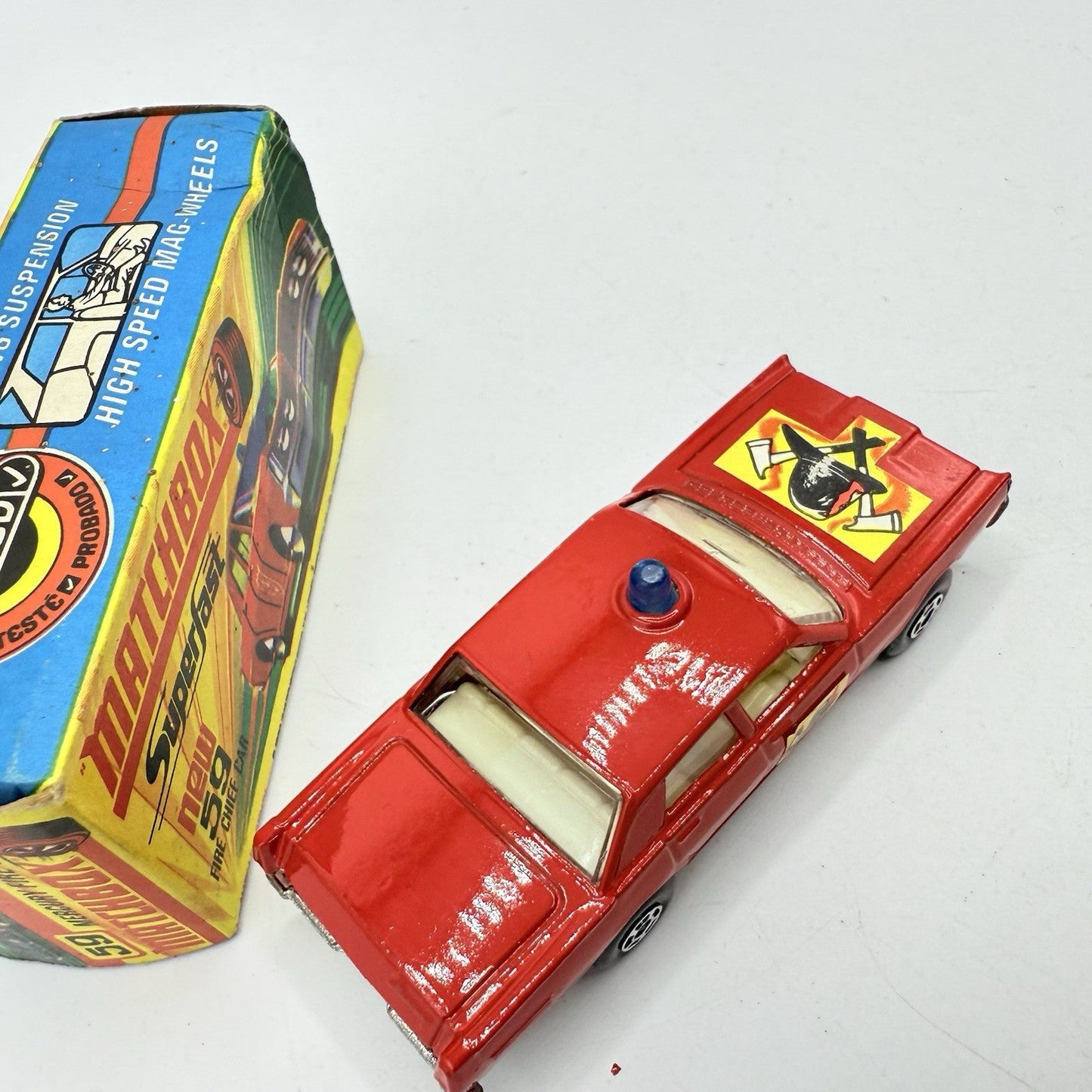 Matchbox Superfast 59 Mercury Fire Chief with Helmet & Axles Labels Boxed - Magic Matchbox
