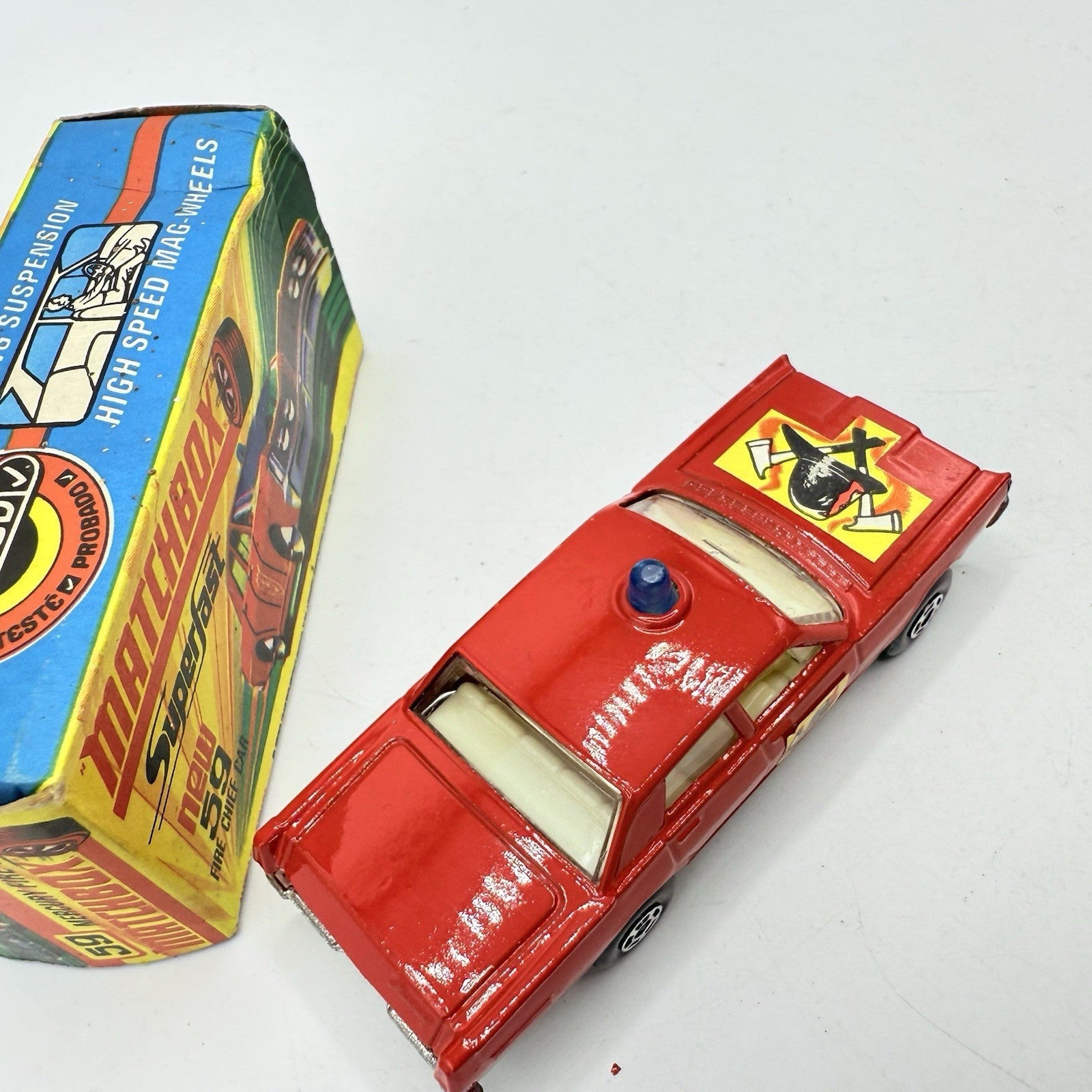 Matchbox Superfast 59 Mercury Fire Chief with Helmet & Axles Labels Boxed - Magic Matchbox