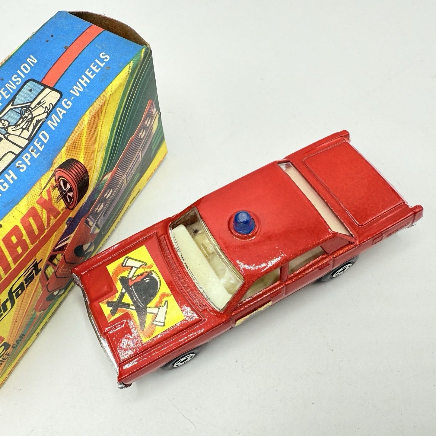 Matchbox Superfast 59 Mercury Fire Chief with Helmet & Axles Labels Boxed - Magic Matchbox
