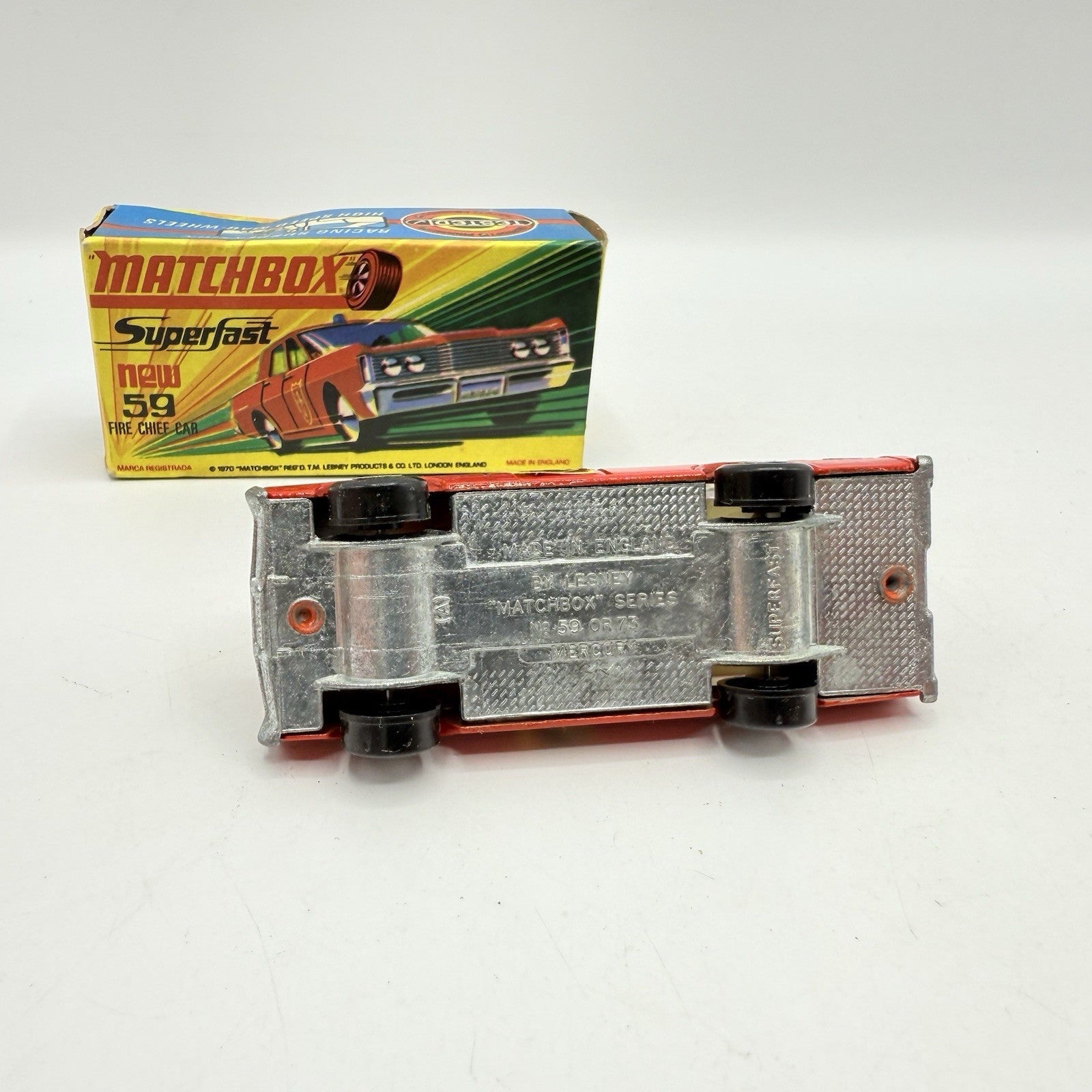 Matchbox Superfast 59 Mercury Fire Chief with Helmet & Axles Labels Boxed - Magic Matchbox