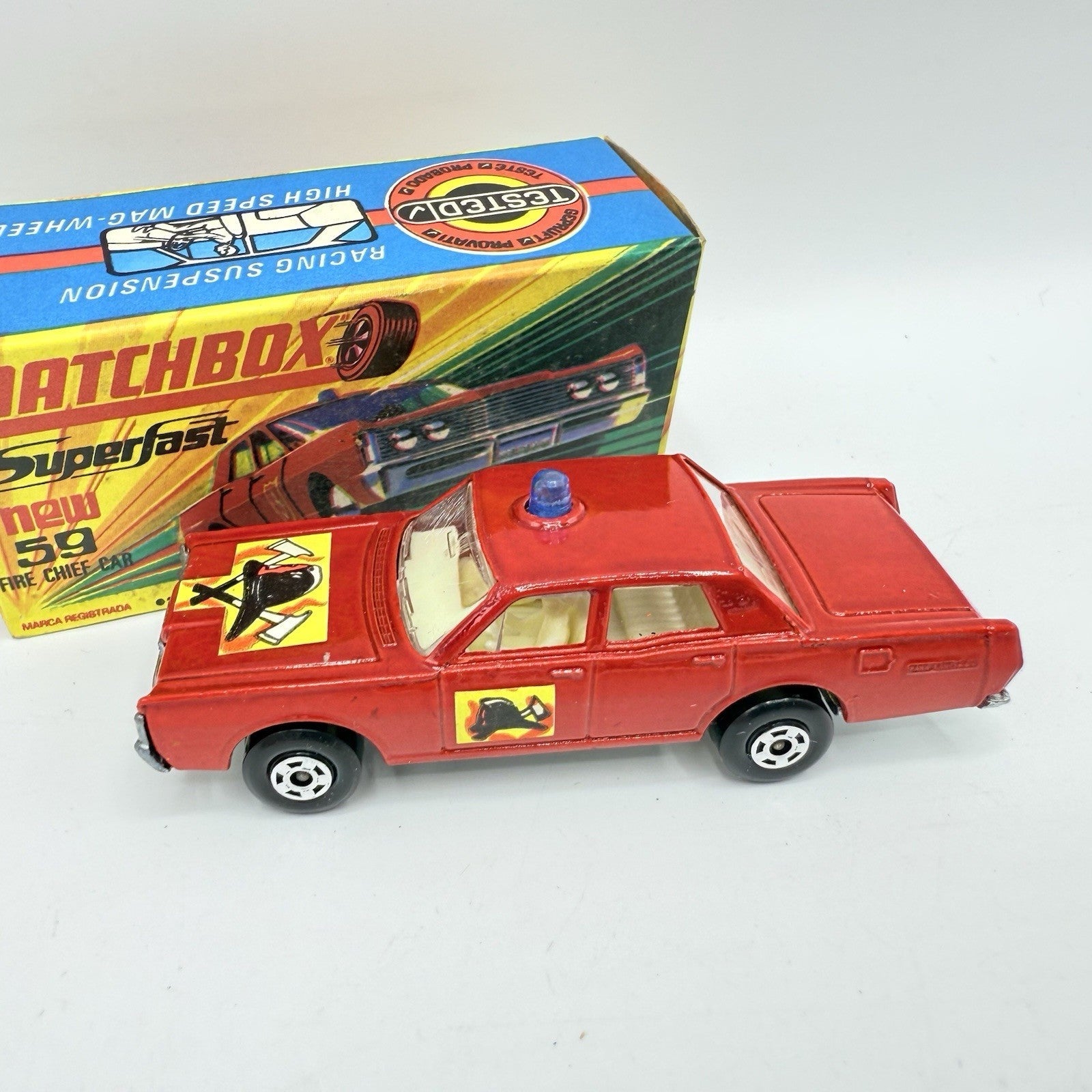 Matchbox Superfast 59 Mercury Fire Chief with Helmet & Axles Labels Boxed - Magic Matchbox