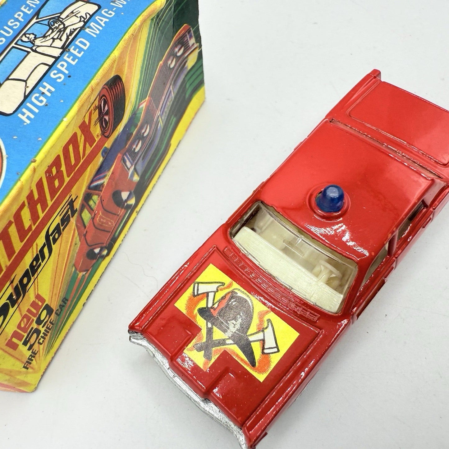 Matchbox Superfast 59 Mercury Fire Chief with Helmet & Axles Labels Boxed - Magic Matchbox