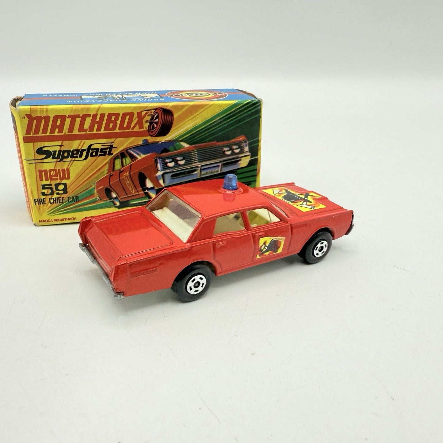Matchbox Superfast 59 Mercury Fire Chief with Helmet & Axles Labels Boxed - Magic Matchbox