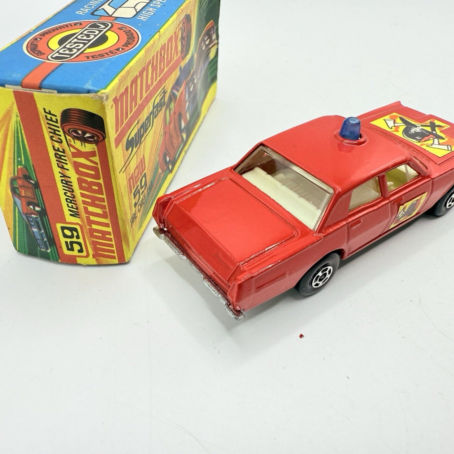 Matchbox Superfast 59 Mercury Fire Chief with Helmet & Axles Labels Boxed - Magic Matchbox