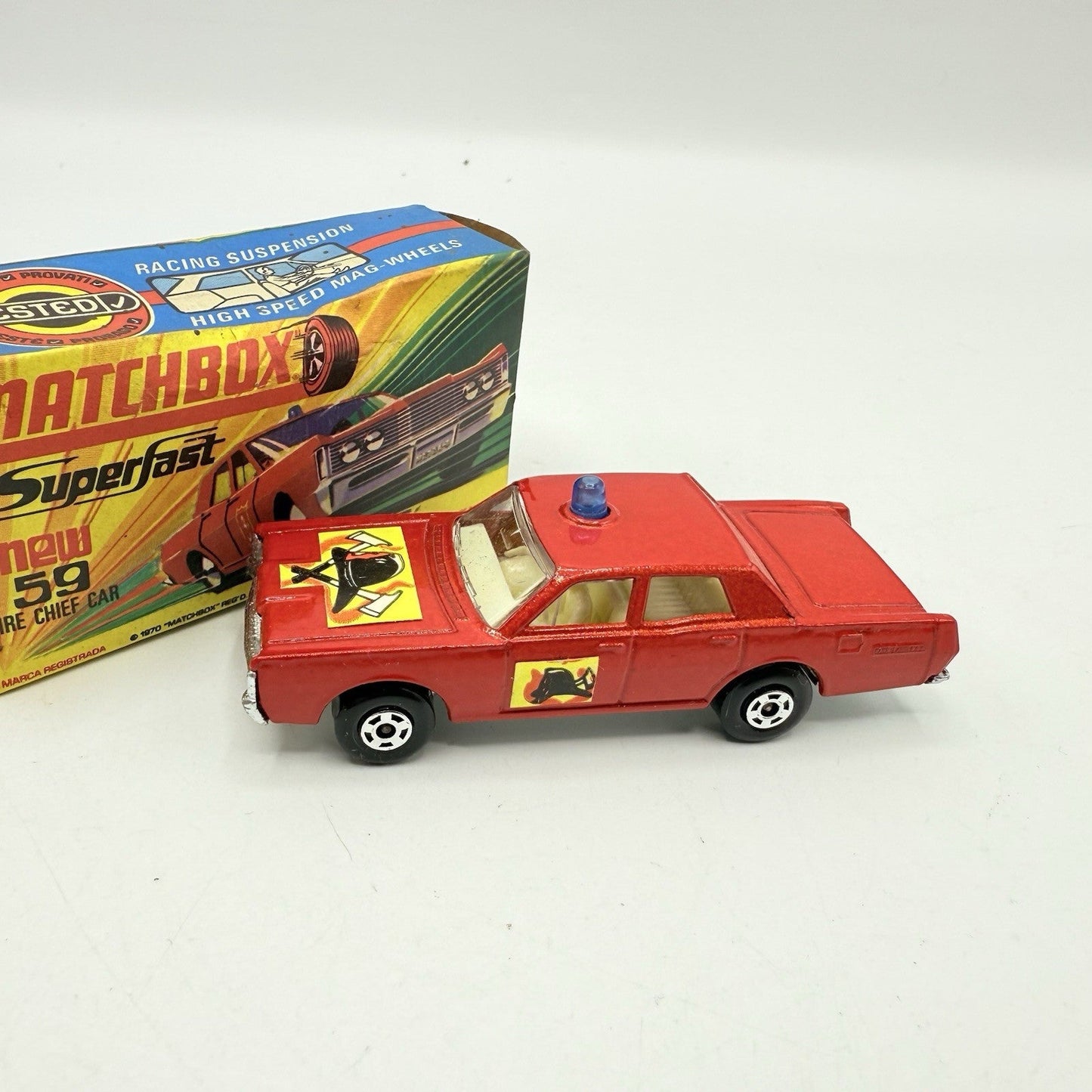 Matchbox Superfast 59 Mercury Fire Chief with Helmet & Axles Labels Boxed - Magic Matchbox