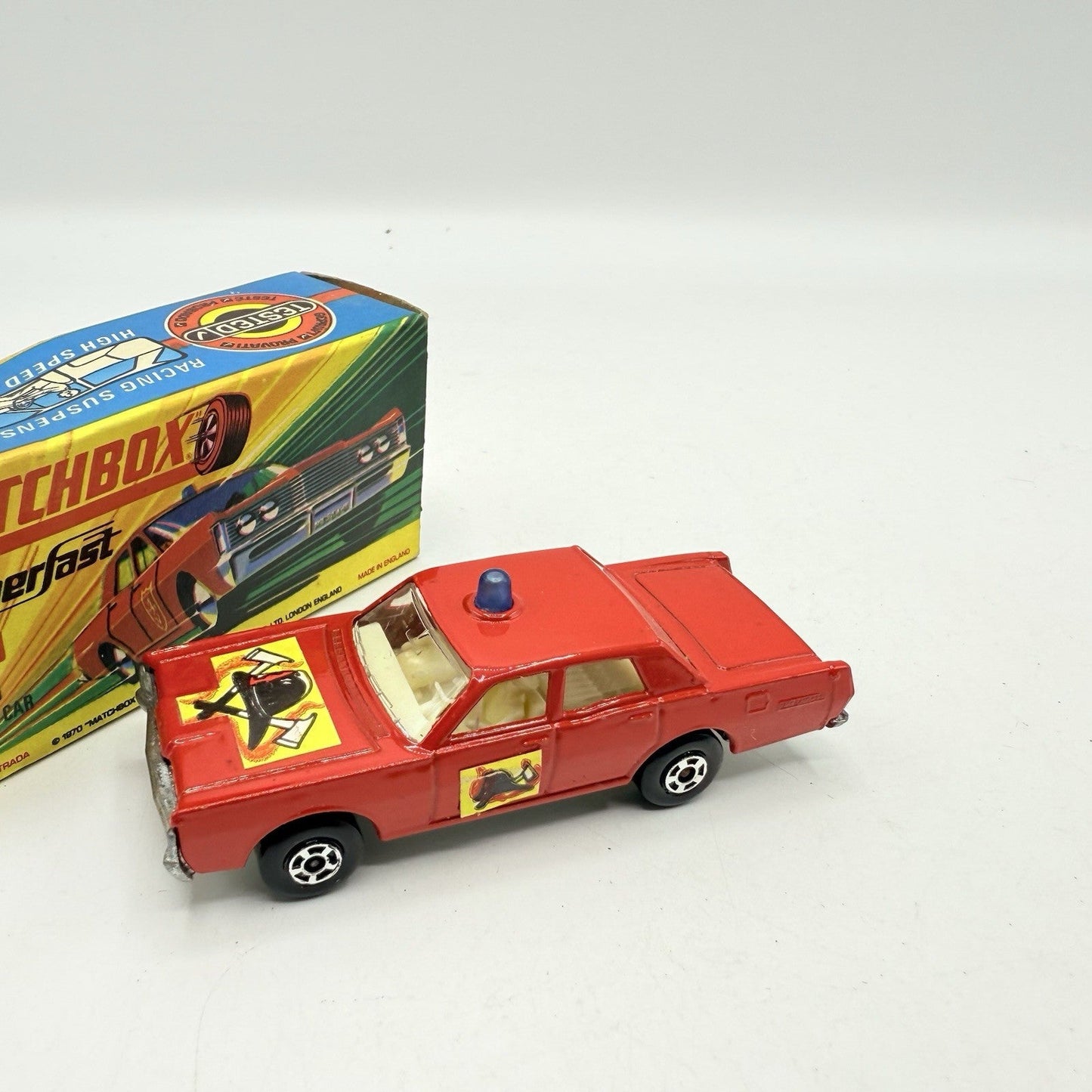 Matchbox Superfast 59 Mercury Fire Chief with Helmet & Axles Labels Boxed - Magic Matchbox