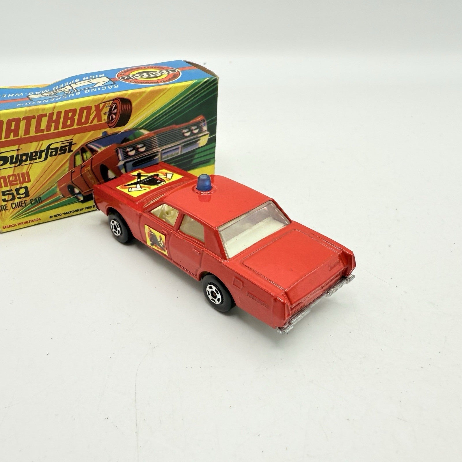 Matchbox Superfast 59 Mercury Fire Chief with Helmet & Axles Labels Boxed - Magic Matchbox