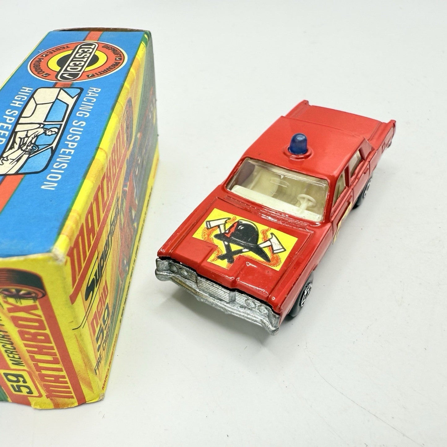 Matchbox Superfast 59 Mercury Fire Chief with Helmet & Axles Labels Boxed - Magic Matchbox