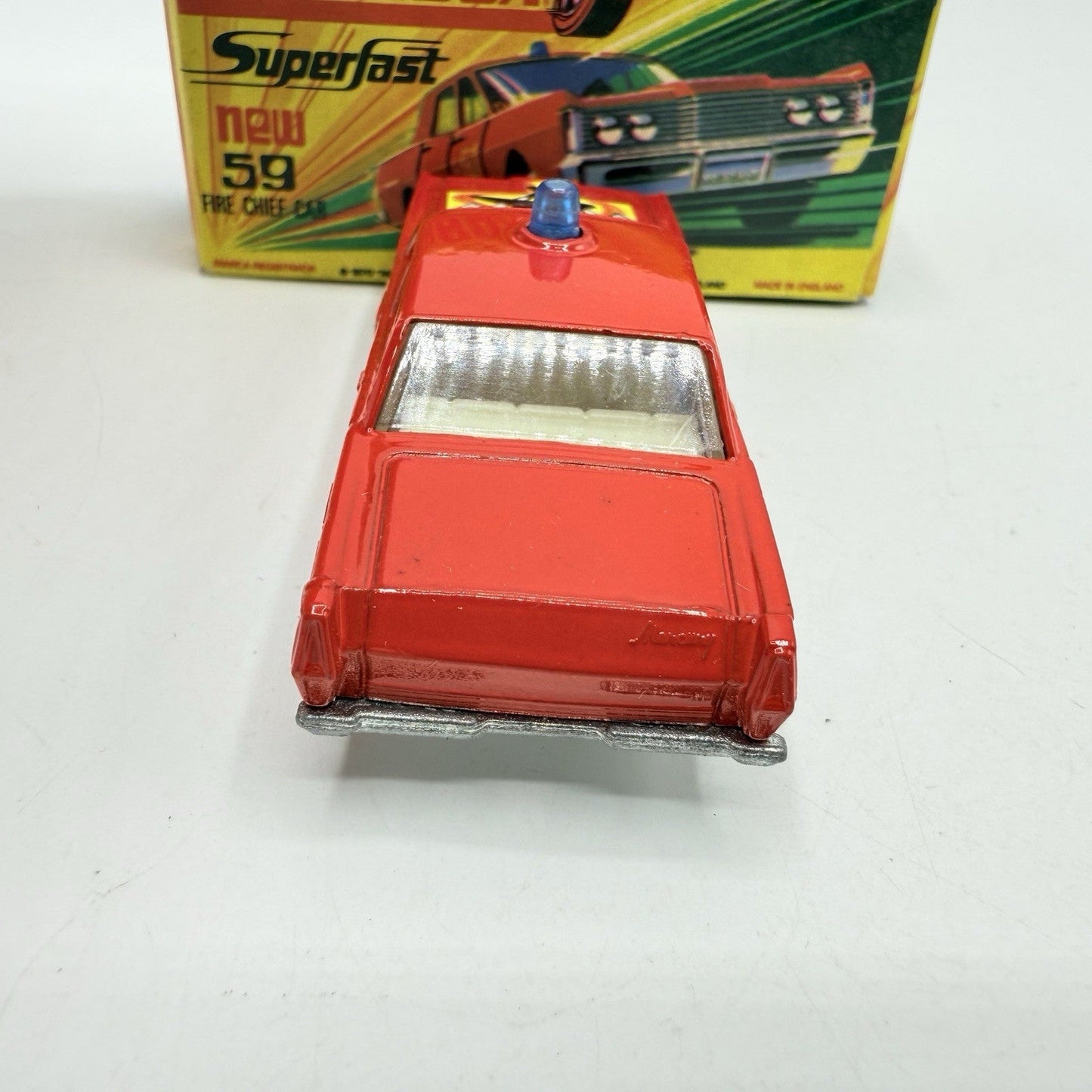 Matchbox Superfast 59 Mercury Fire Chief with Helmet & Axles Labels Boxed - Magic Matchbox