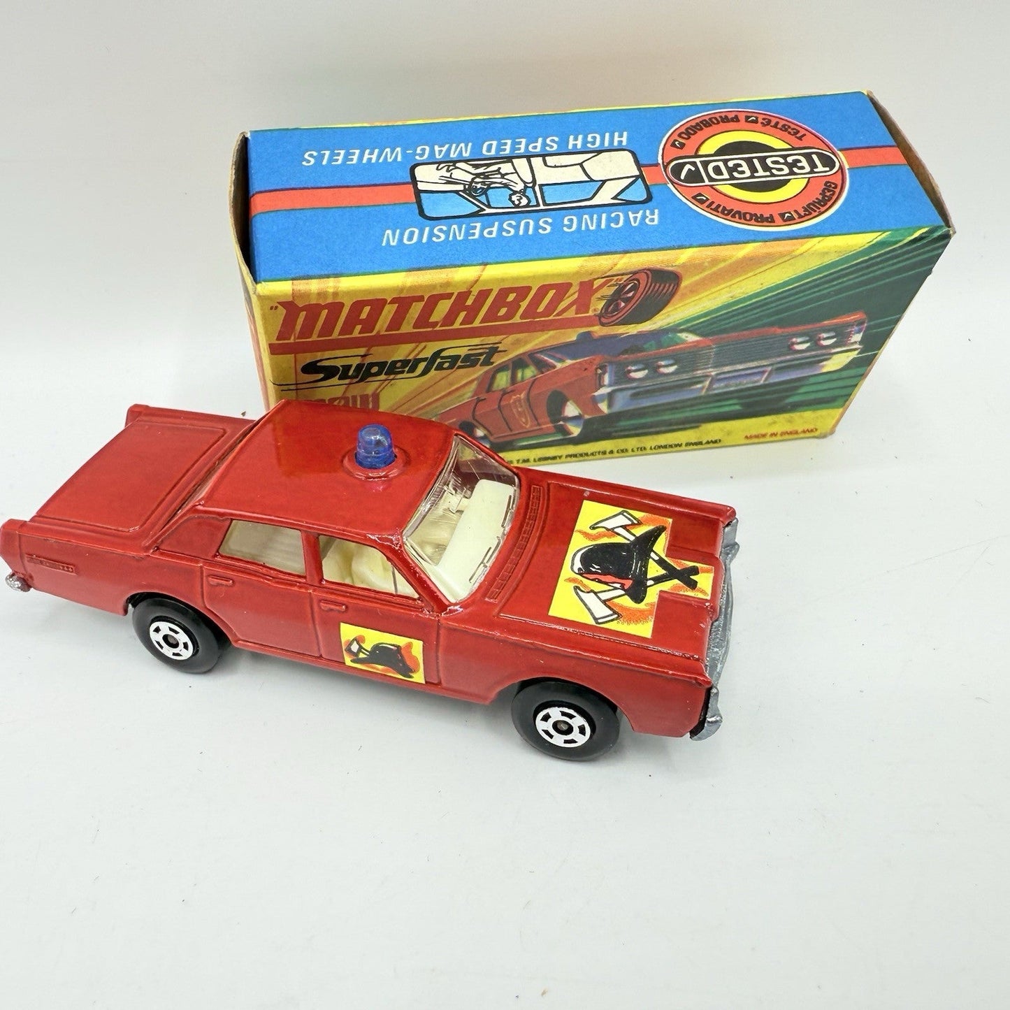 Matchbox Superfast 59 Mercury Fire Chief with Helmet & Axles Labels Boxed - Magic Matchbox
