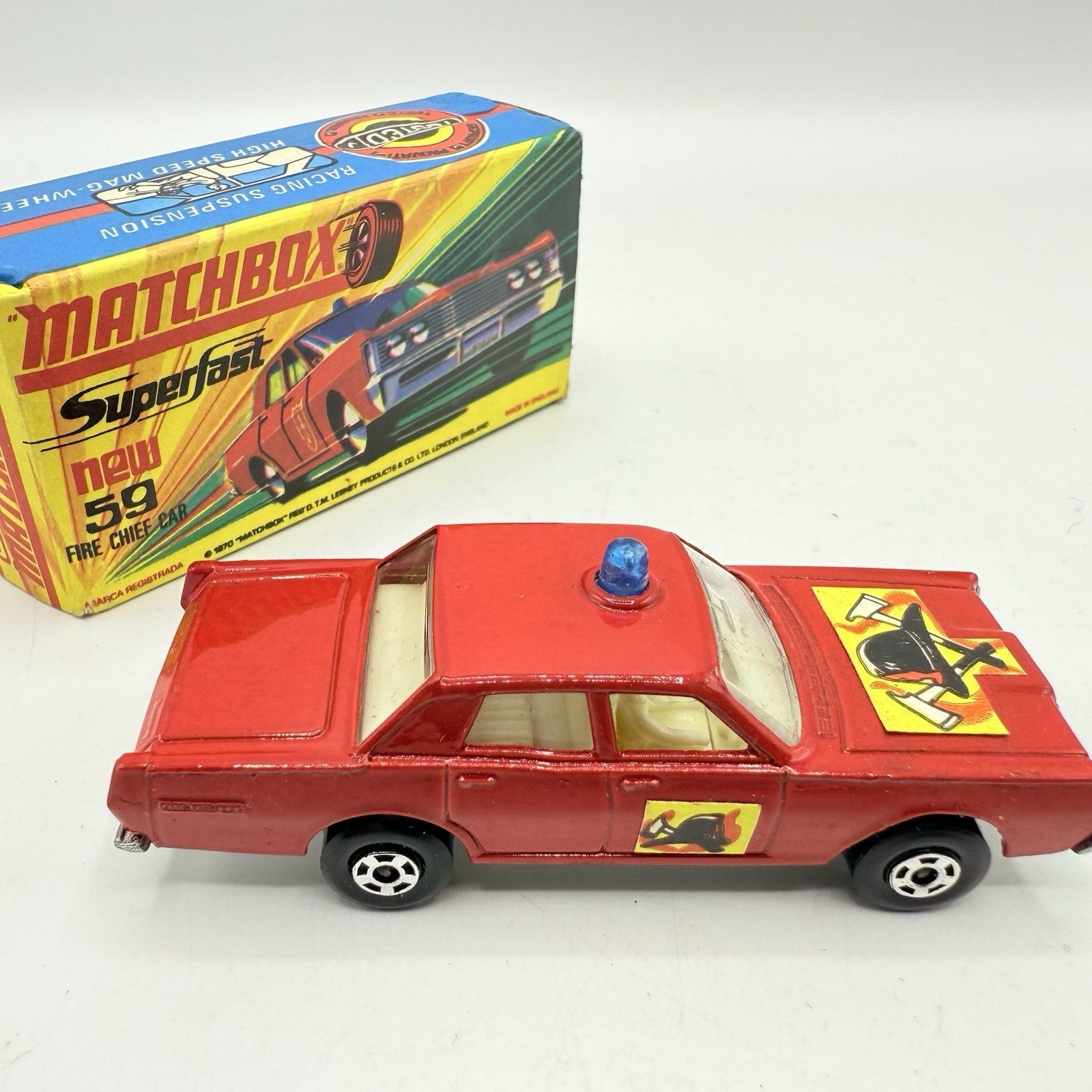 Matchbox Superfast 59 Mercury Fire Chief with Helmet & Axles Labels Boxed - Magic Matchbox