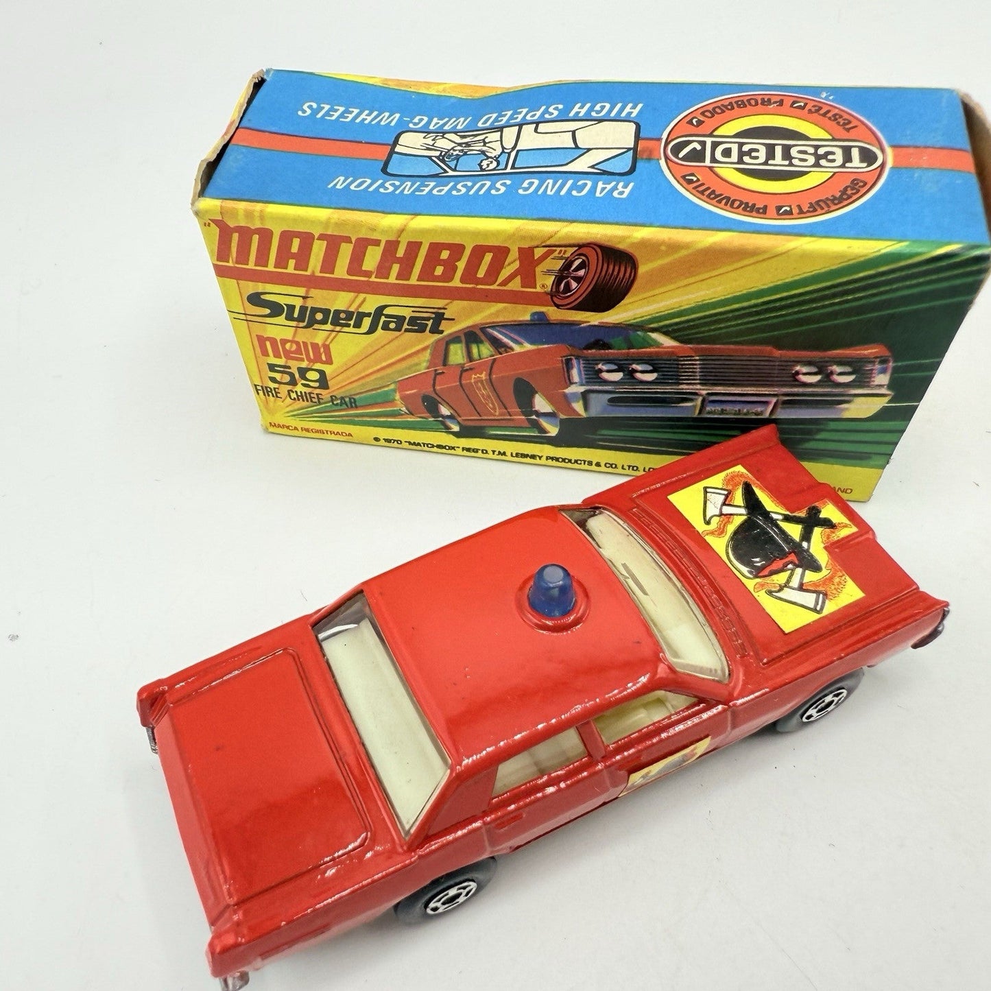 Matchbox Superfast 59 Mercury Fire Chief with Helmet & Axles Labels Boxed - Magic Matchbox