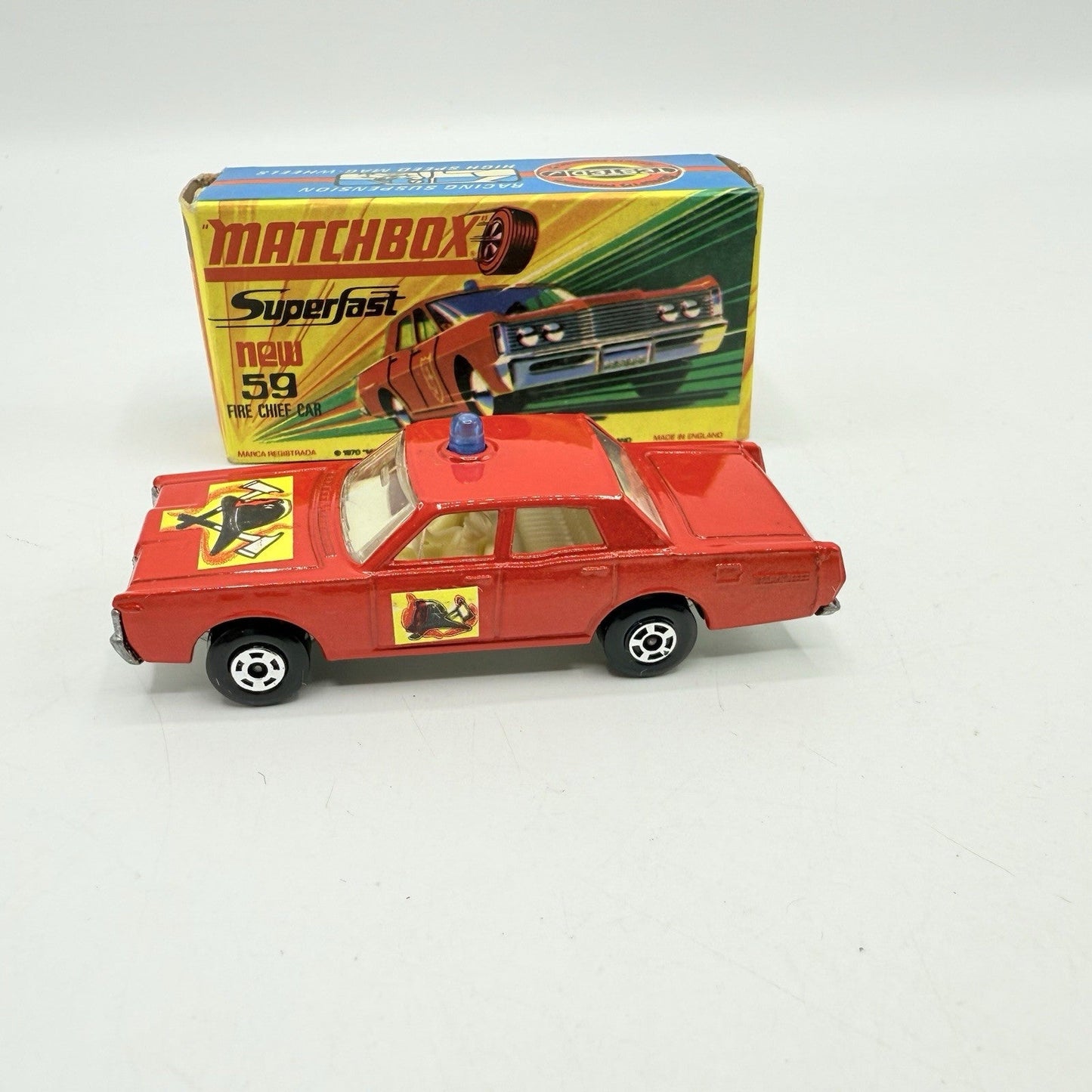 Matchbox Superfast 59 Mercury Fire Chief with Helmet & Axles Labels Boxed - Magic Matchbox