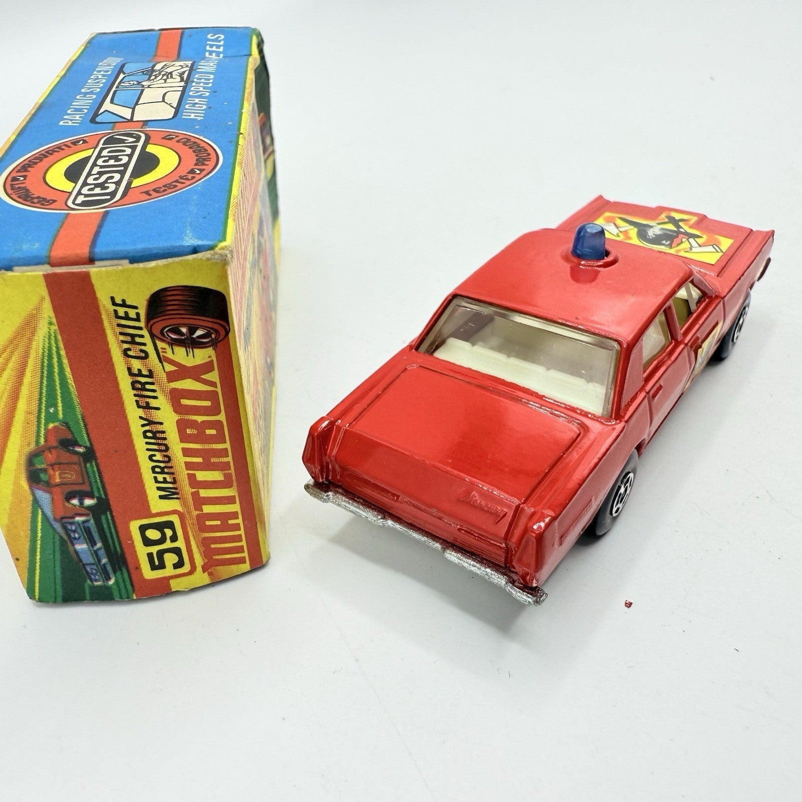 Matchbox Superfast 59 Mercury Fire Chief with Helmet & Axles Labels Boxed - Magic Matchbox