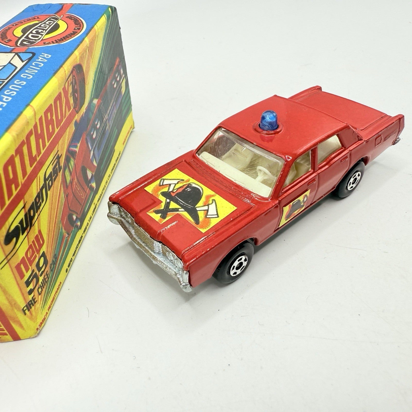Matchbox Superfast 59 Mercury Fire Chief with Helmet & Axles Labels Boxed - Magic Matchbox
