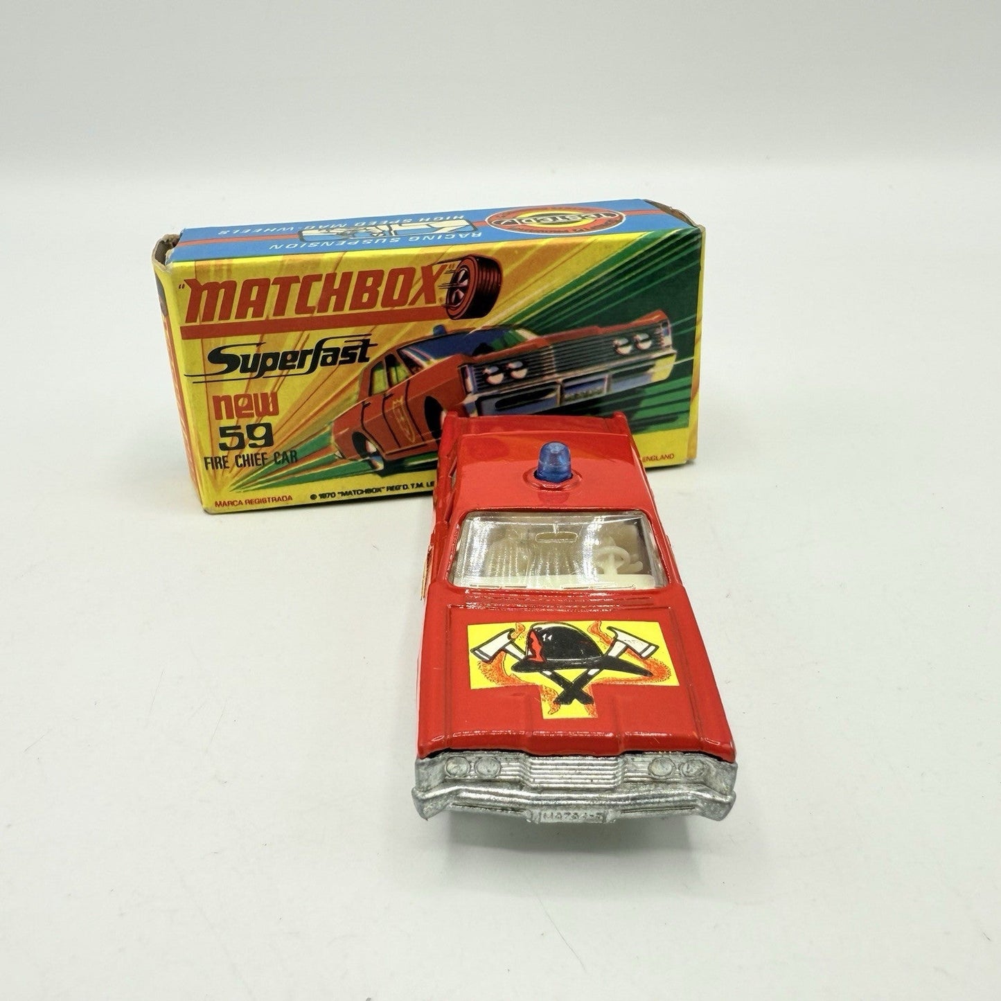 Matchbox Superfast 59 Mercury Fire Chief with Helmet & Axles Labels Boxed - Magic Matchbox