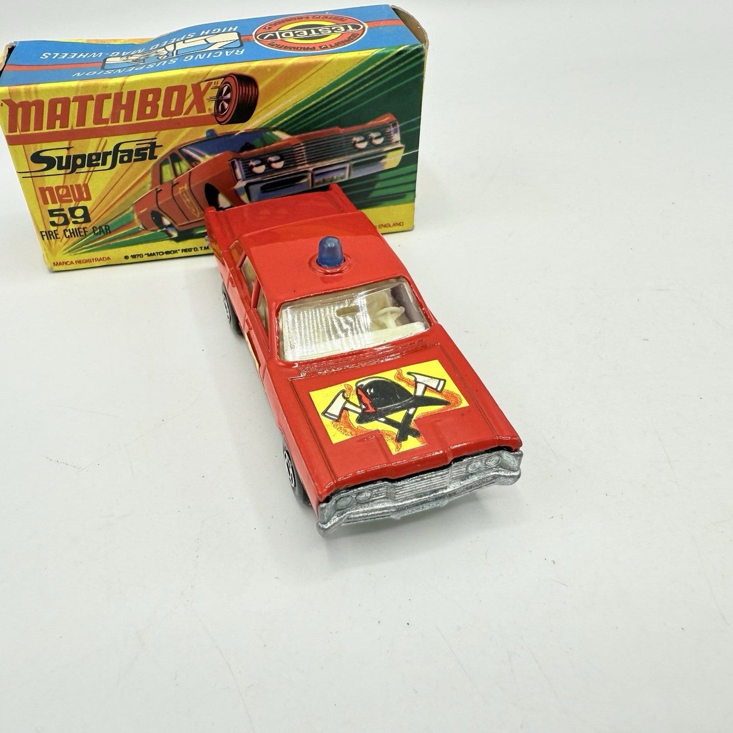 Matchbox Superfast 59 Mercury Fire Chief with Helmet & Axles Labels Boxed - Magic Matchbox