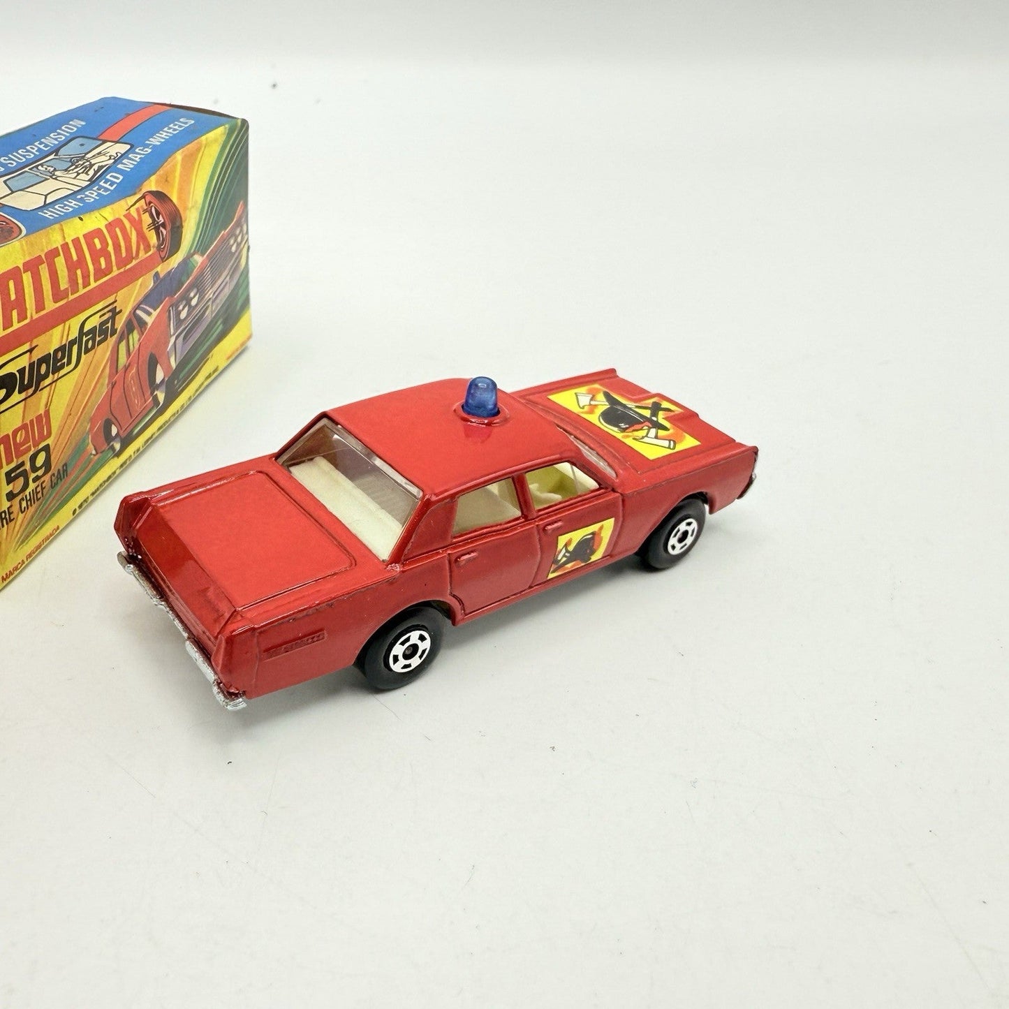 Matchbox Superfast 59 Mercury Fire Chief with Helmet & Axles Labels Boxed - Magic Matchbox