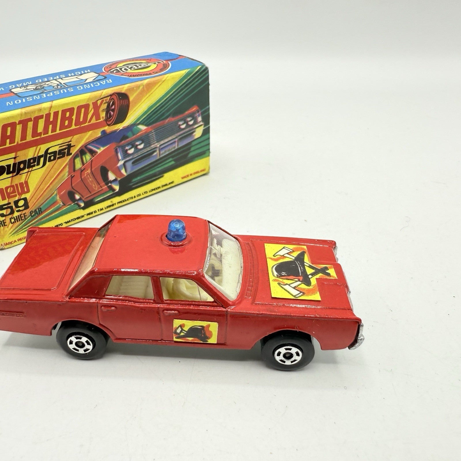 Matchbox Superfast 59 Mercury Fire Chief with Helmet & Axles Labels Boxed - Magic Matchbox
