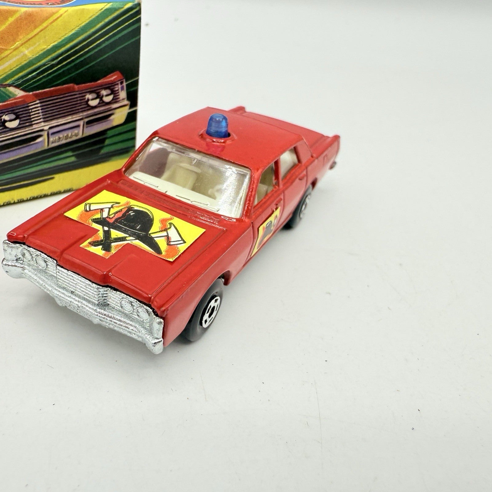 Matchbox Superfast 59 Mercury Fire Chief with Helmet & Axles Labels Damaged - Magic Matchbox