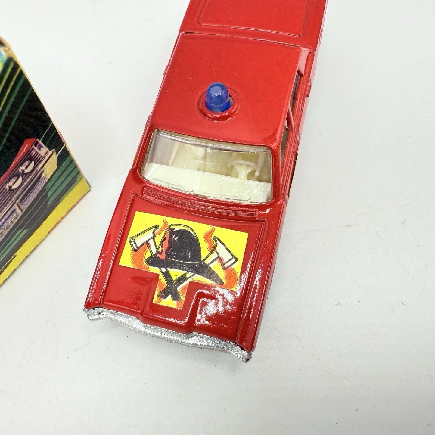 Matchbox Superfast 59 Mercury Fire Chief with Helmet & Axles Labels Damaged - Magic Matchbox