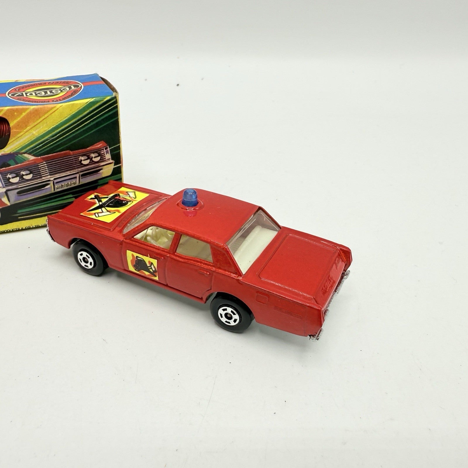 Matchbox Superfast 59 Mercury Fire Chief with Helmet & Axles Labels Damaged - Magic Matchbox