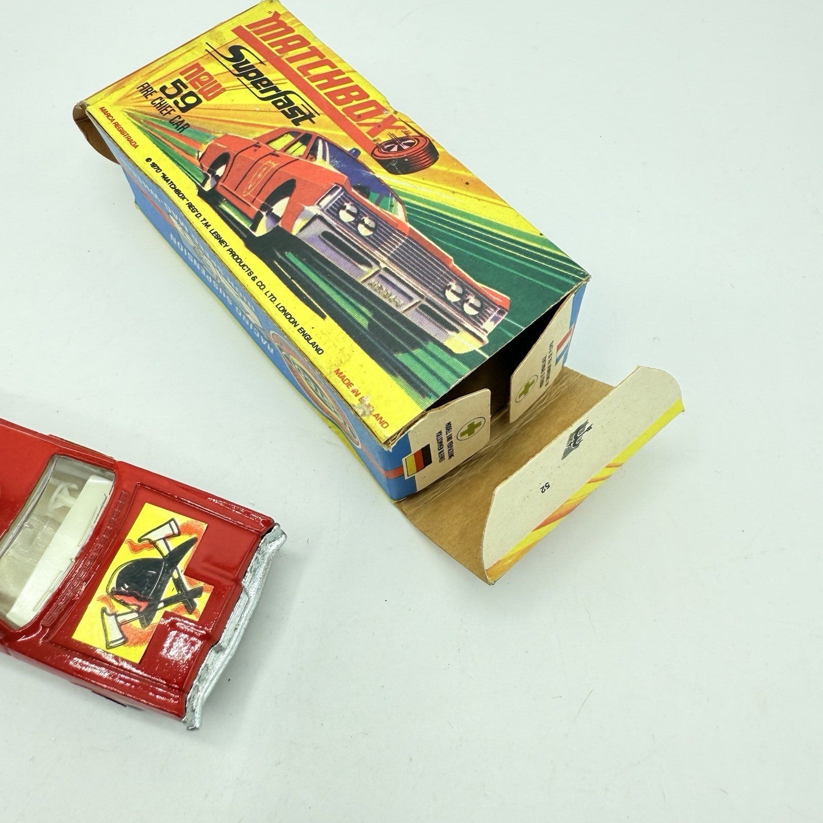 Matchbox Superfast 59 Mercury Fire Chief with Helmet & Axles Labels Damaged - Magic Matchbox